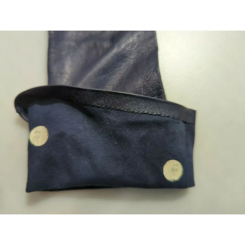 Vintage Made in France‎ Long Leather Gloves Womens Size 6.5 Navy Blue